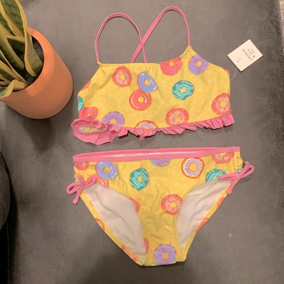 crown & ivy Other - Crown & Ivy Kids Two Piece Swim Suit Bikini Donut Print Ruffles Size 14